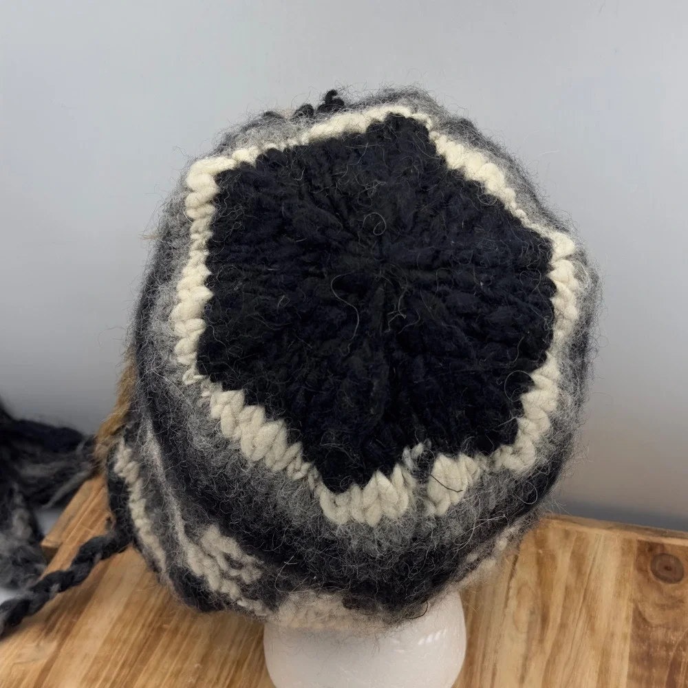 American Eagle Trapper Hat Gray Wool Alpaca Knit Faux Fur Y2K OS Winter Beanie